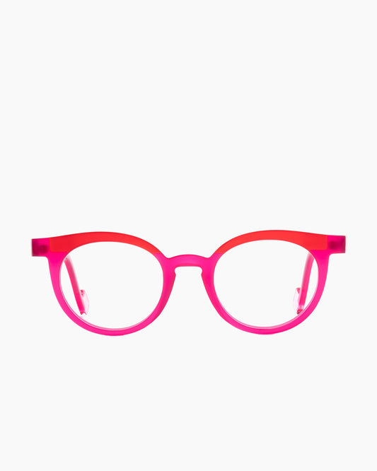 pink plastic round eyeglasses by Anne et Valentin model LEVEL, front view, lunettes de vue rond couleur rose