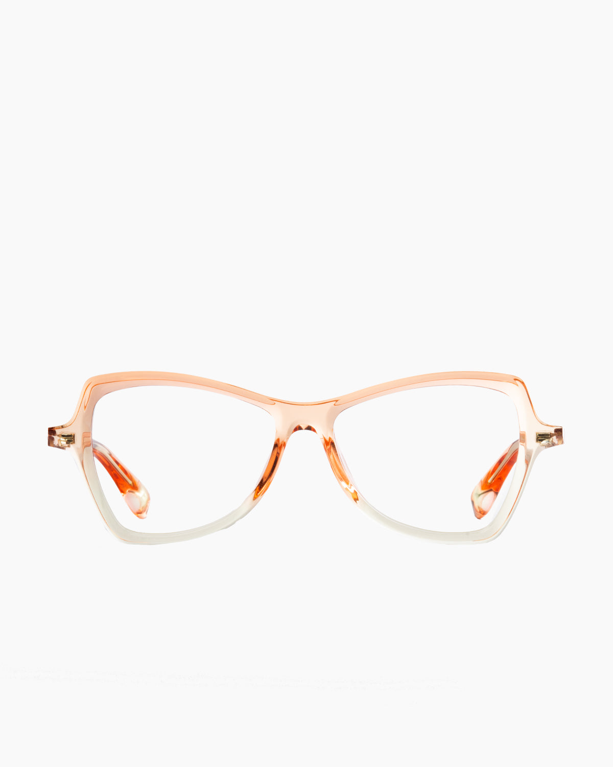 beige plastic butterfly eyeglasses by Theo model Bedtime, front view, lunettes de vue papillon couleur beige