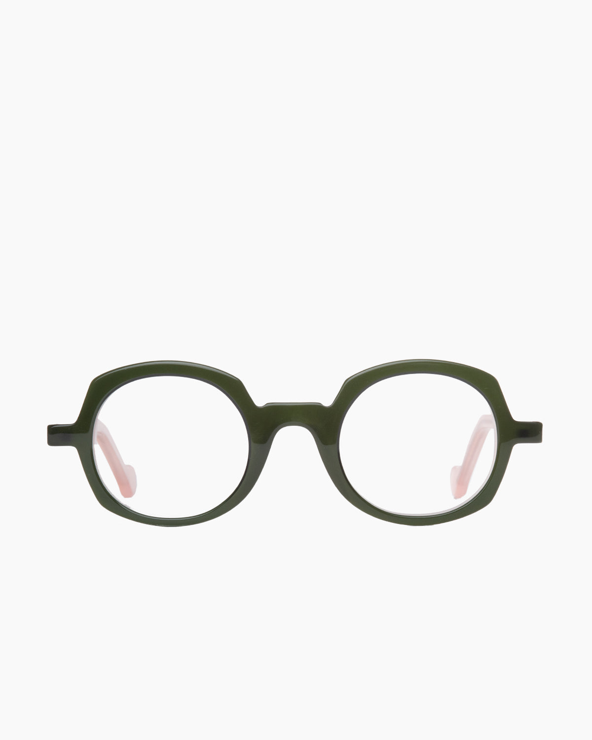 green plastic round eyeglasses by Anne et Valentin model Ada, front view, lunettes de vue rond couleur vert