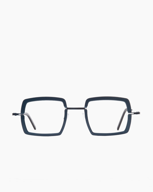 green metal rectangle eyeglasses by Theo model Super, front view, lunettes de vue rectangle couleur vert