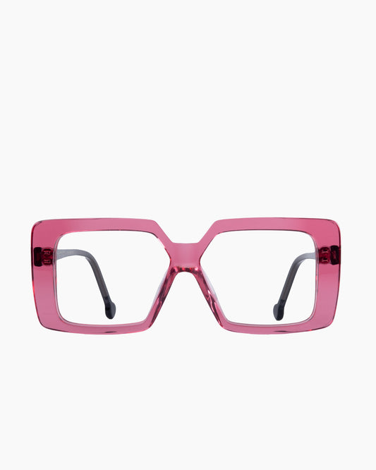 pink plastic rectangle eyeglasses by Marie-Sophie Dion model Volta, front view, lunettes de vue rectangle couleur Rose