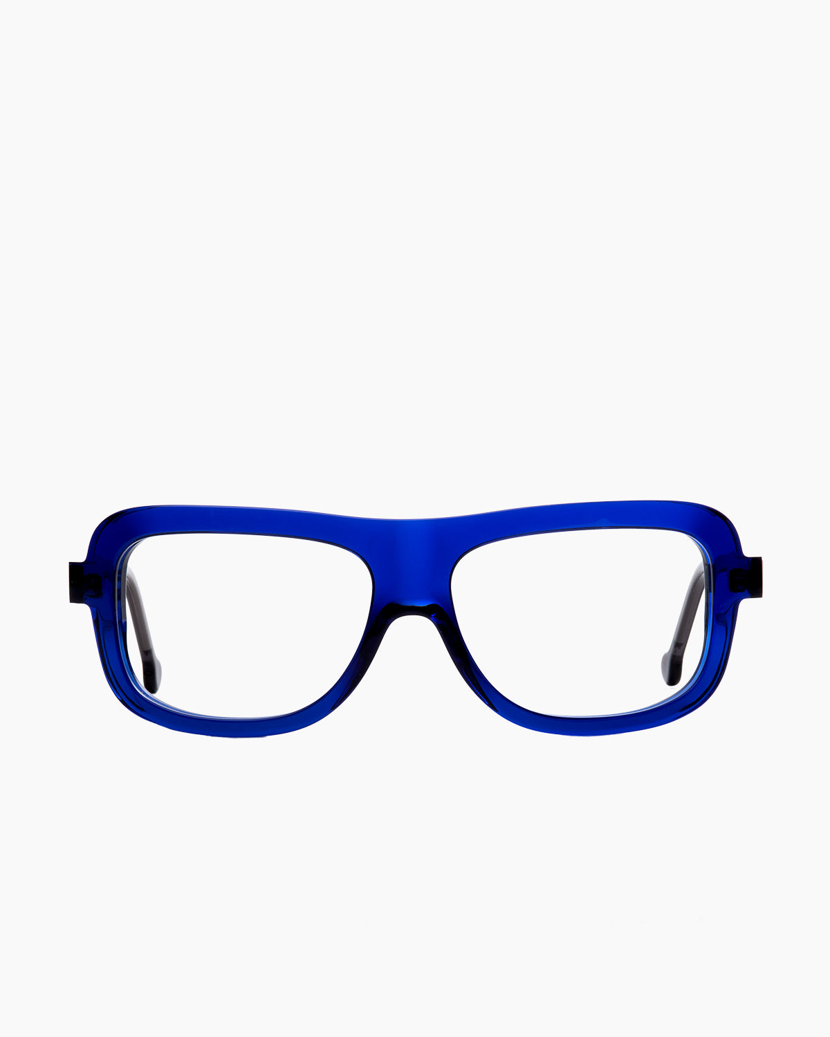 blue plastic rectangle eyeglasses by Marie-Sophie Dion model Lamarche, front view, lunettes de vue rectangle couleur bleu