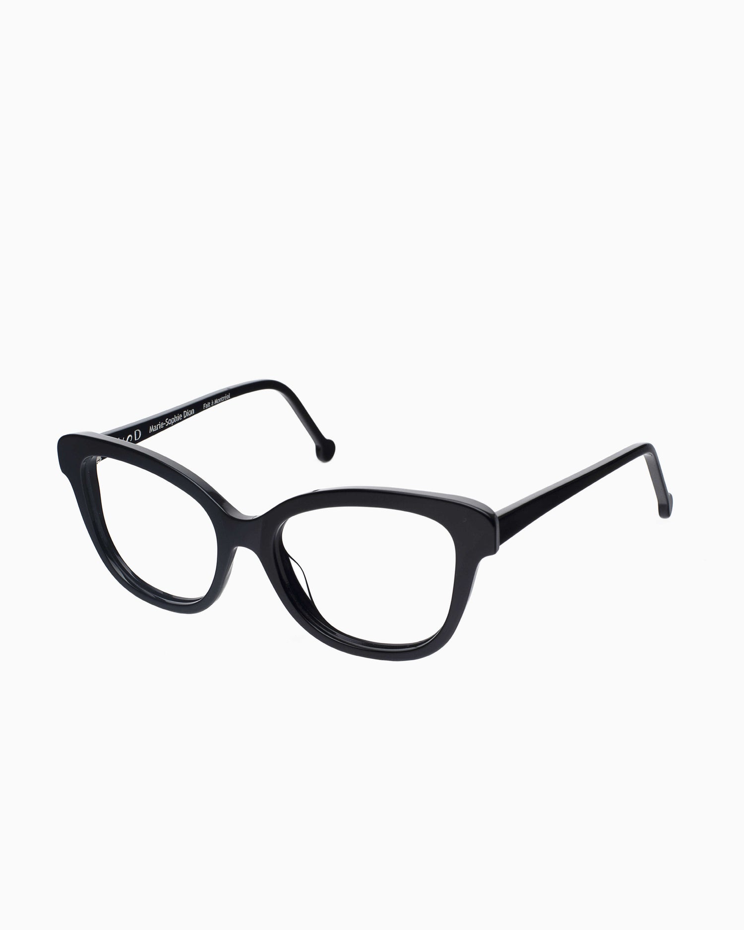 black plastic butterfly eyeglasses by Marie-Sophie Dion model Lamy, front view, lunettes de vue papillon couleur Noir