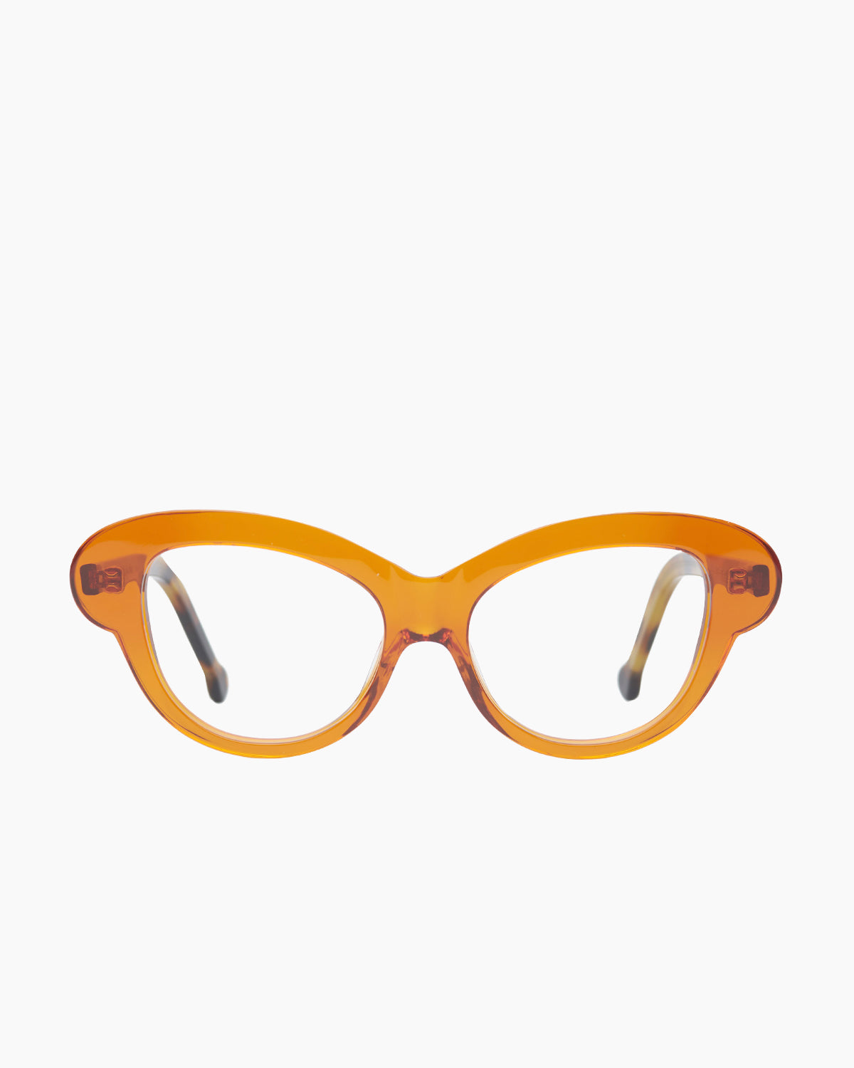 orange plastic butterfly eyeglasses by Marie-Sophie Dion model Perrier, front view, lunettes de vue papillon couleur Orange