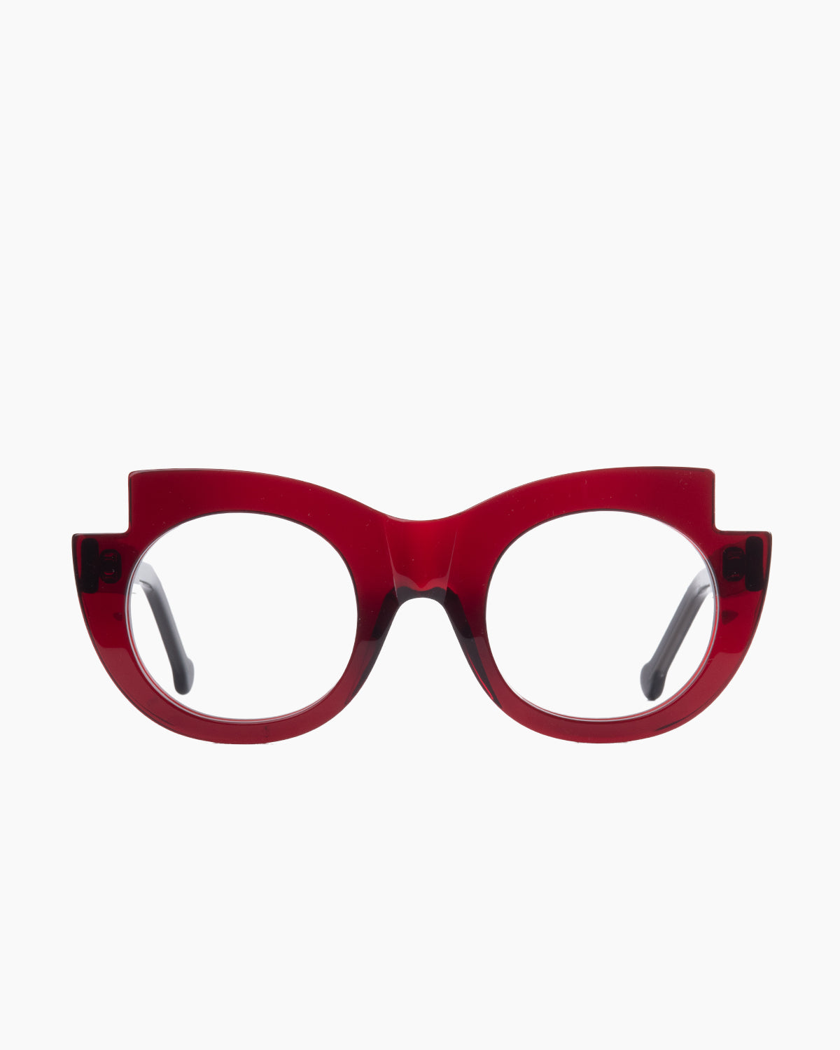 burgundy plastic oval eyeglasses by Marie-Sophie Dion model Latraverse2, front view, lunettes de vue ovale couleur bourgogne