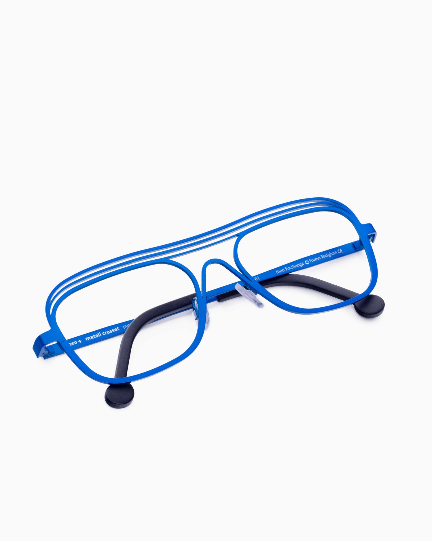 blue metal aviator eyeglasses by Theo model Exchange, front view, lunettes de vue aviateur couleur Bleu