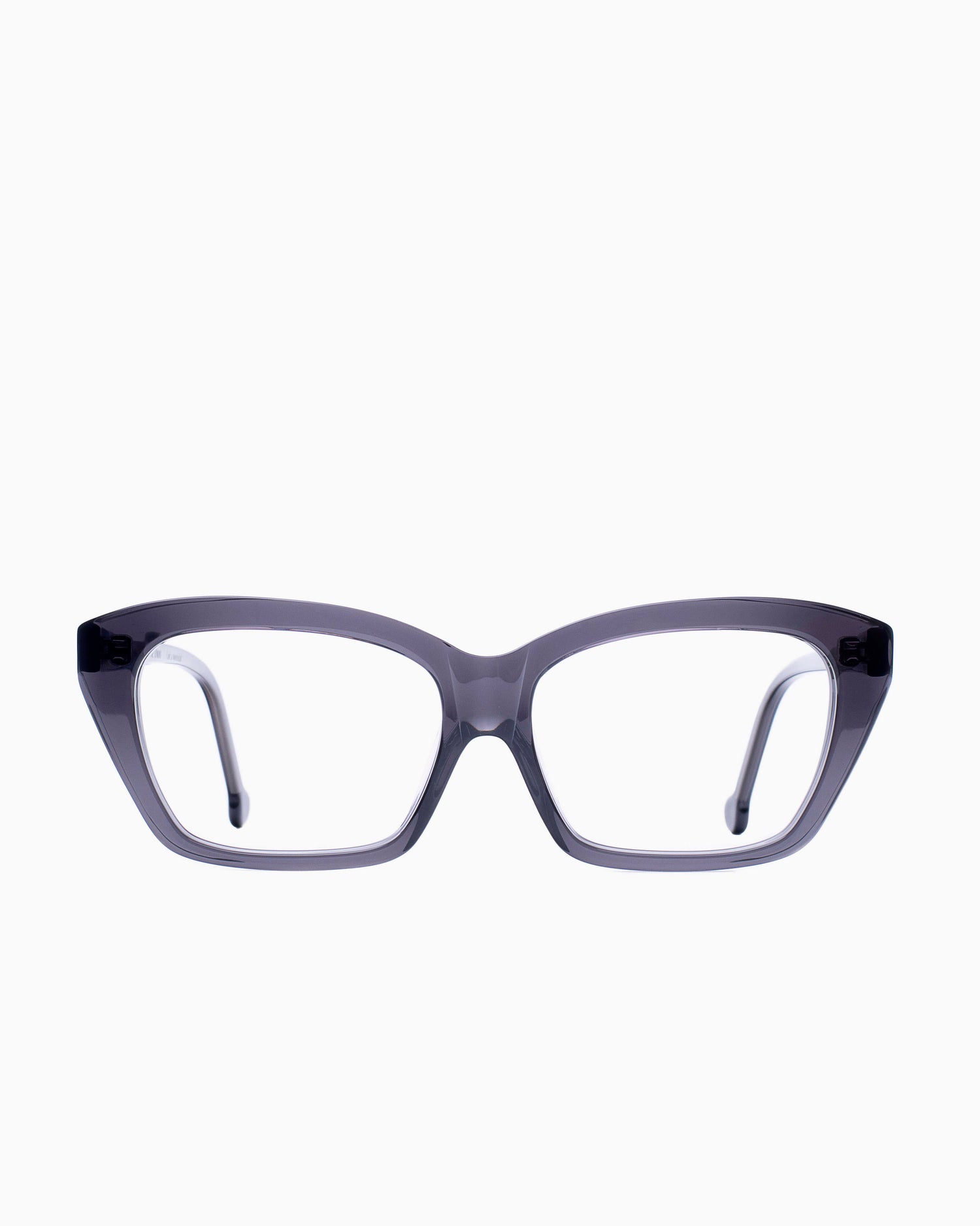 grey plastic butterfly eyeglasses by Marie-Sophie Dion model Pageau, front view, lunettes de vue papillon couleur Gris