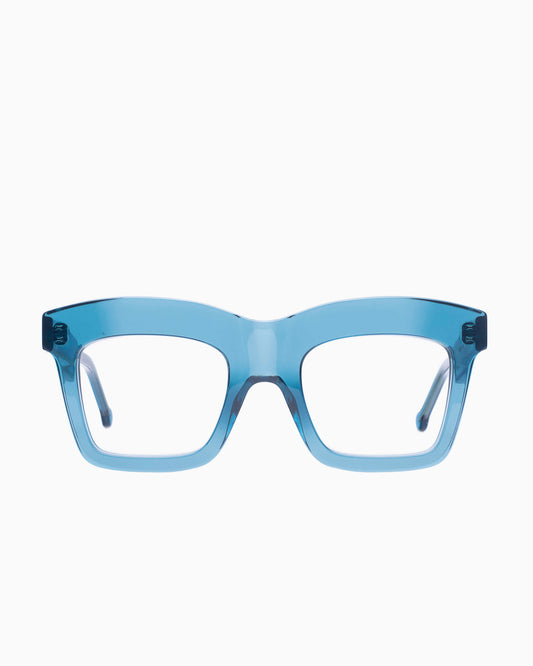 blue plastic rectangle eyeglasses by Marie-Sophie Dion model Wonka, front view, lunettes de vue rectangle couleur Bleu