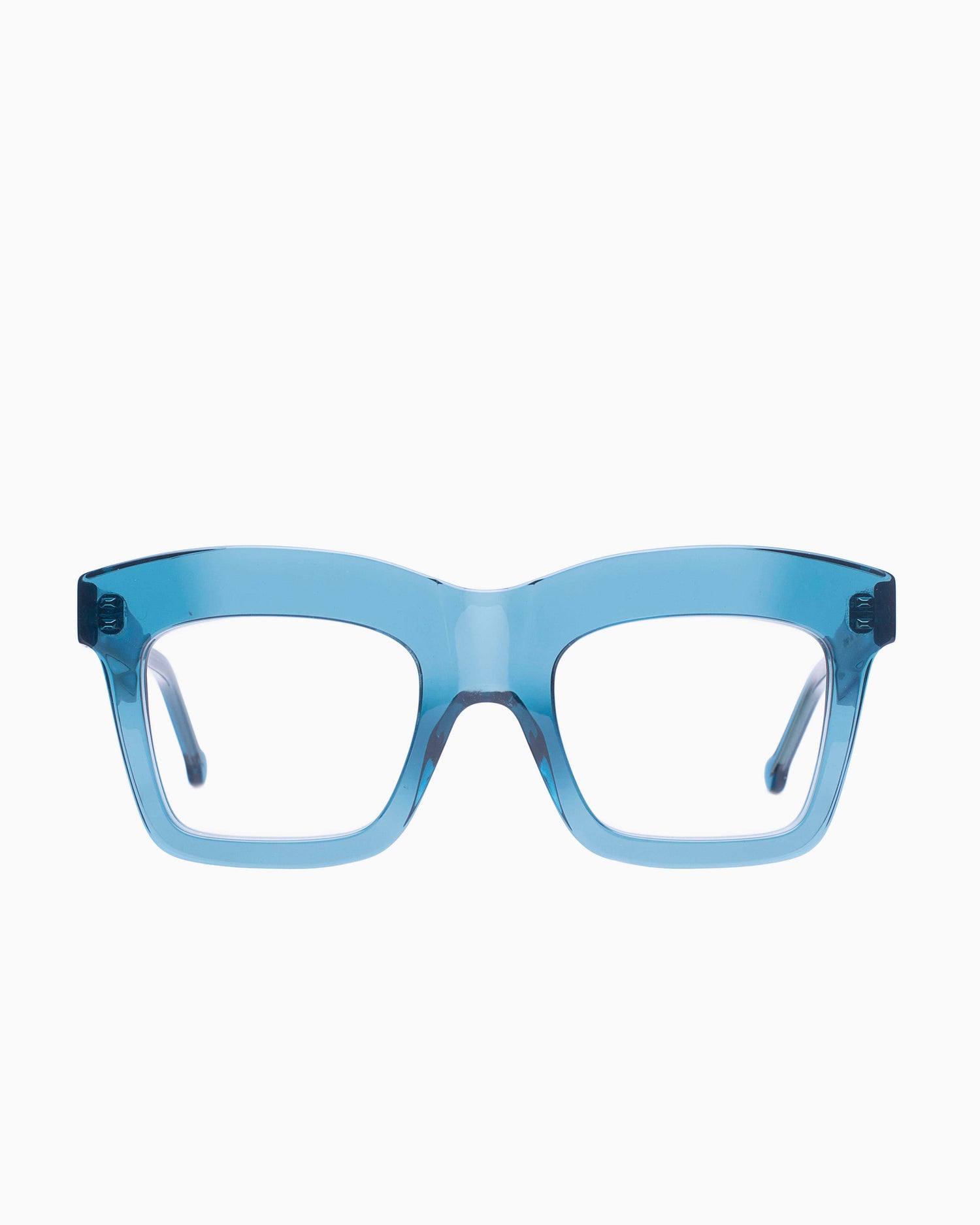 blue plastic rectangle eyeglasses by Marie-Sophie Dion model Wonka, front view, lunettes de vue rectangle couleur Bleu