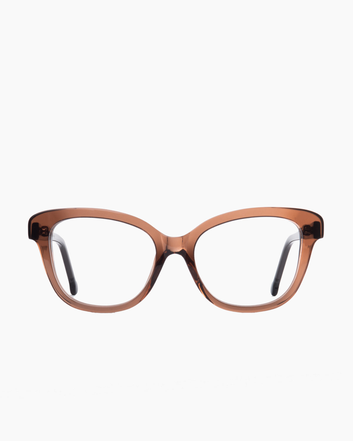 brown plastic butterfly eyeglasses by Marie-Sophie Dion model Lamy, front view, lunettes de vue papillon couleur brun