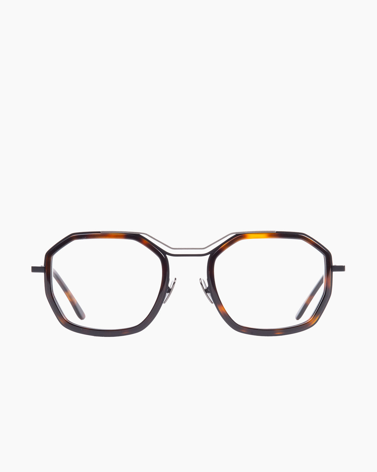 tortoise metal hexagon eyeglasses by La Petite Lunette Rouge model FundKapTXL, front view, lunettes de vue hexagone couleur Écaille de tortue