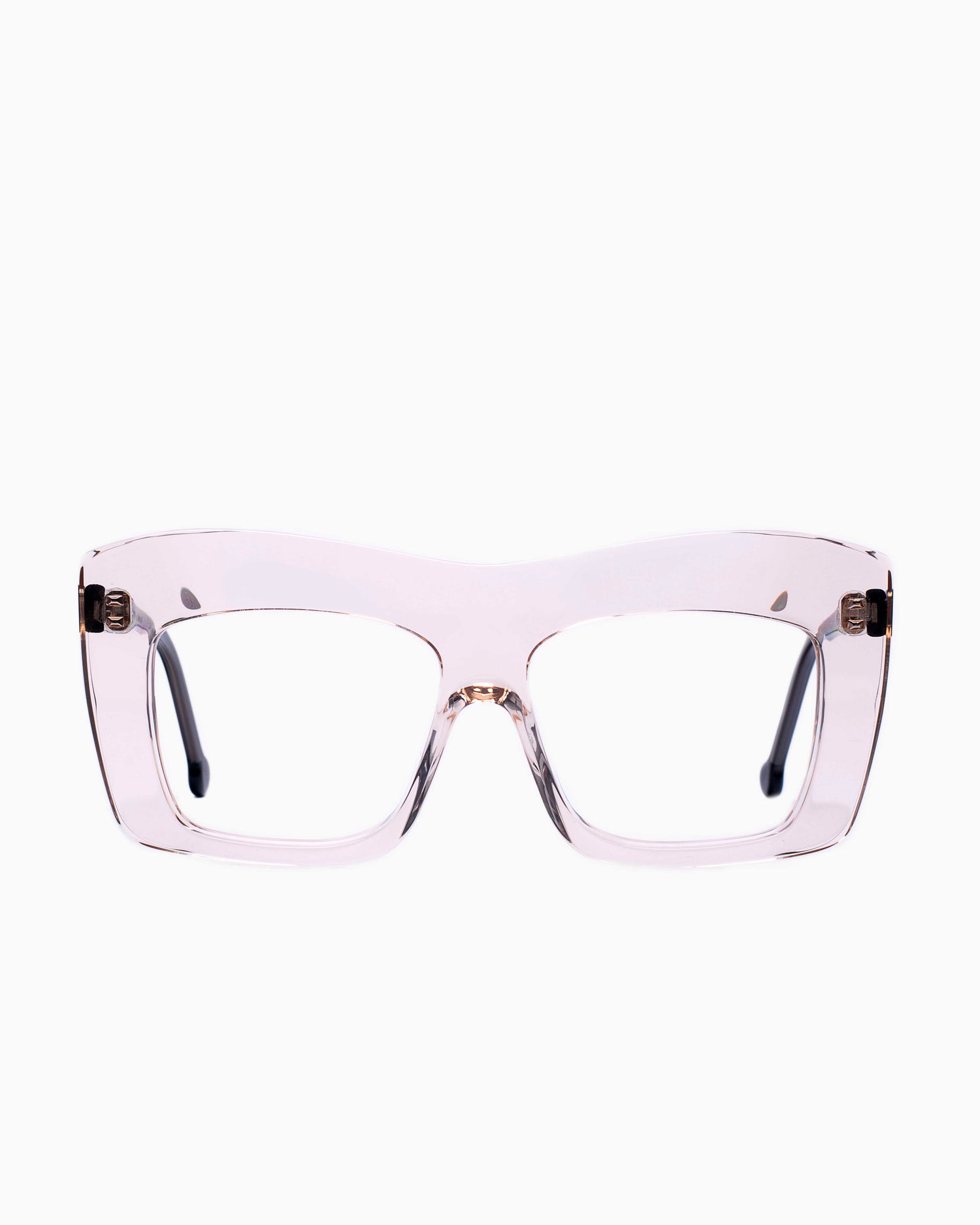 pink, beige plastic rectangle eyeglasses by Marie-Sophie Dion model Arseneau, front view, lunettes de vue rectangle couleur rose, beige