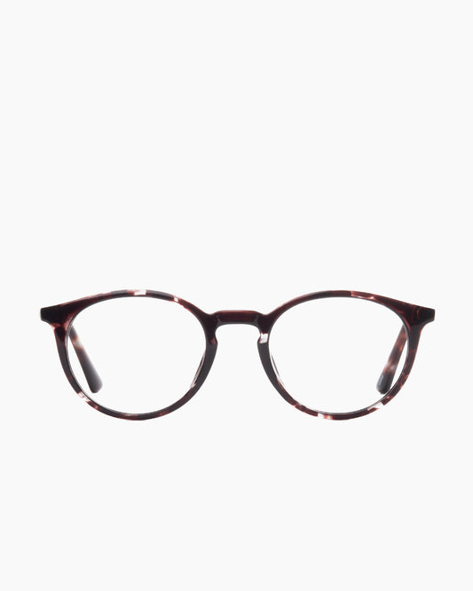 tortoise plastic round eyeglasses by Evolve model EL4, front view, lunettes de vue rond couleur écaille de tortue