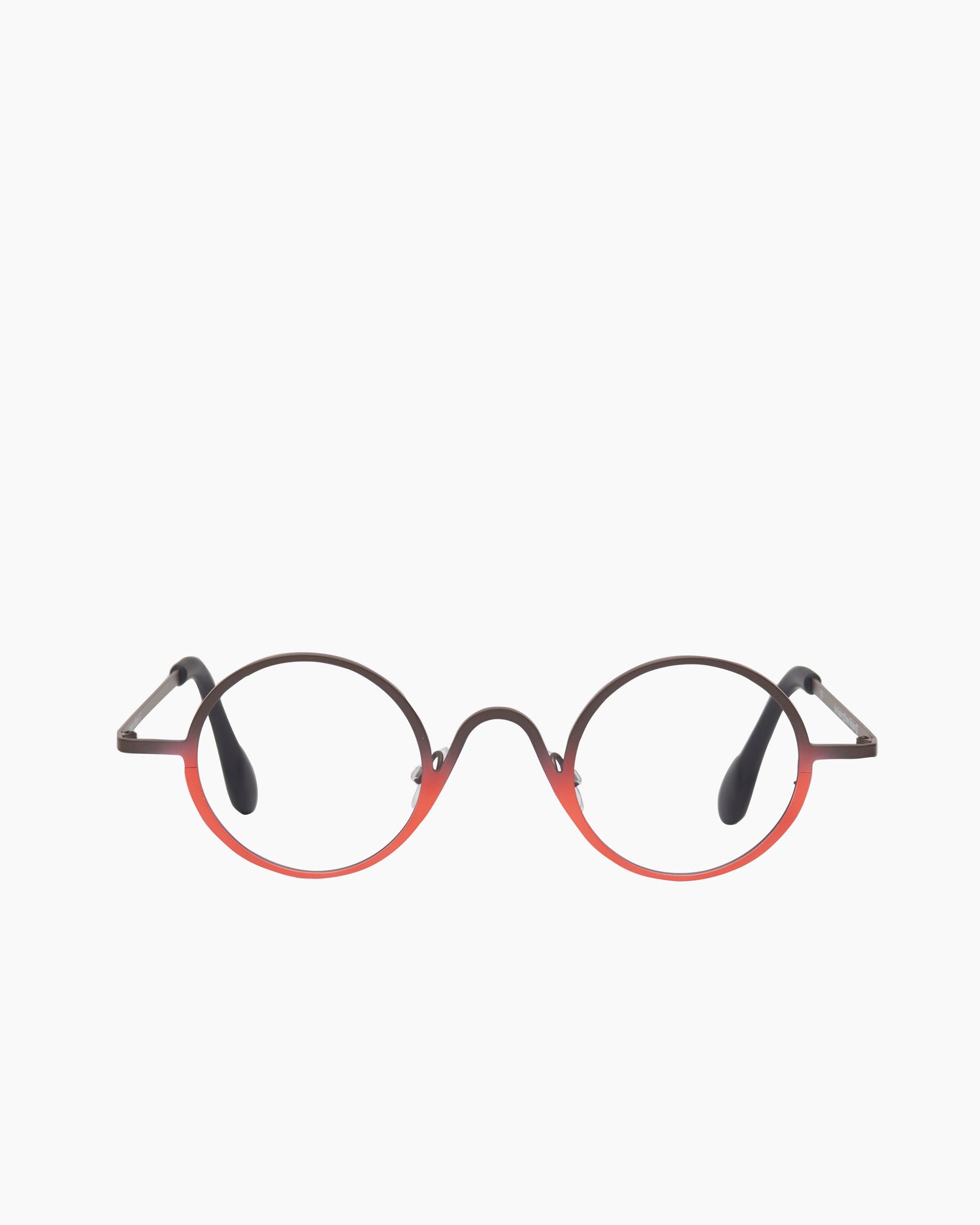orange metal round eyeglasses by Theo model Stanley, front view, lunettes de vue rond couleur Orange