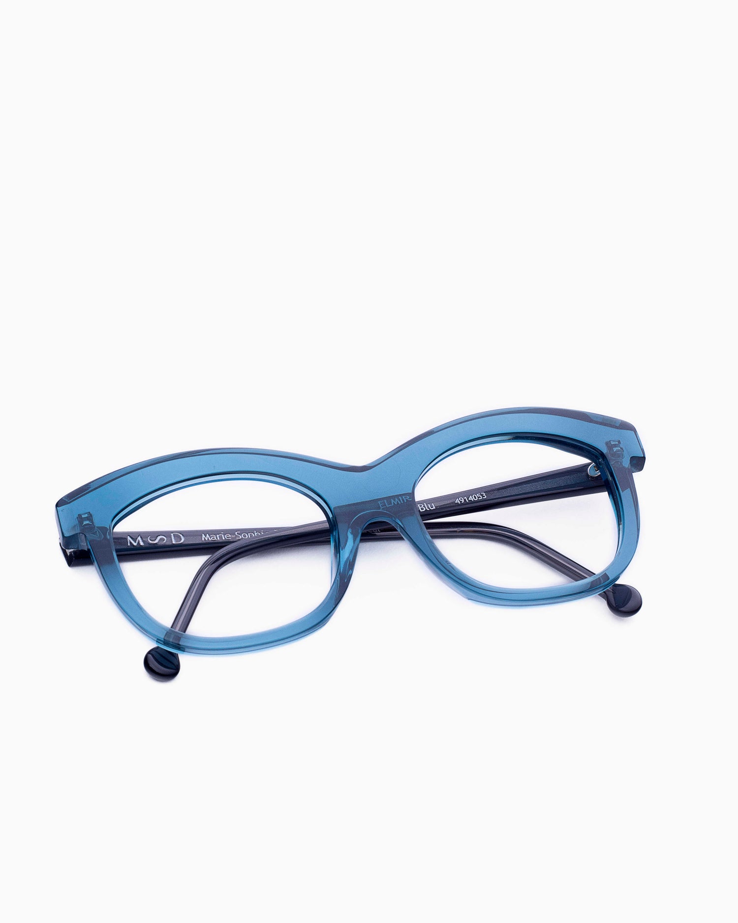 blue plastic butterfly eyeglasses by Marie-Sophie Dion model Elmir, front view, lunettes de vue papillon couleur Bleu