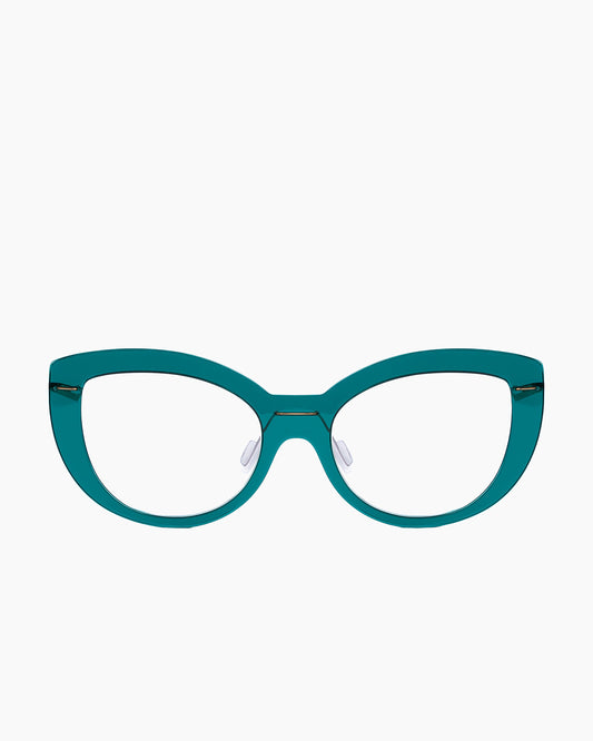 green plastic cat eyeglasses by Monogram Marie-Sophie Dion model Abid, front view, lunettes de vue chat couleur Vert