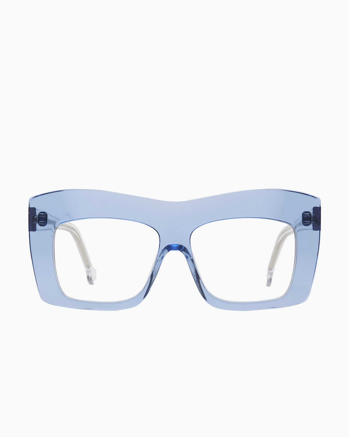 blue plastic rectangle eyeglasses by Marie-Sophie Dion model Arseneau, front view, lunettes de vue rectangle couleur Bleu