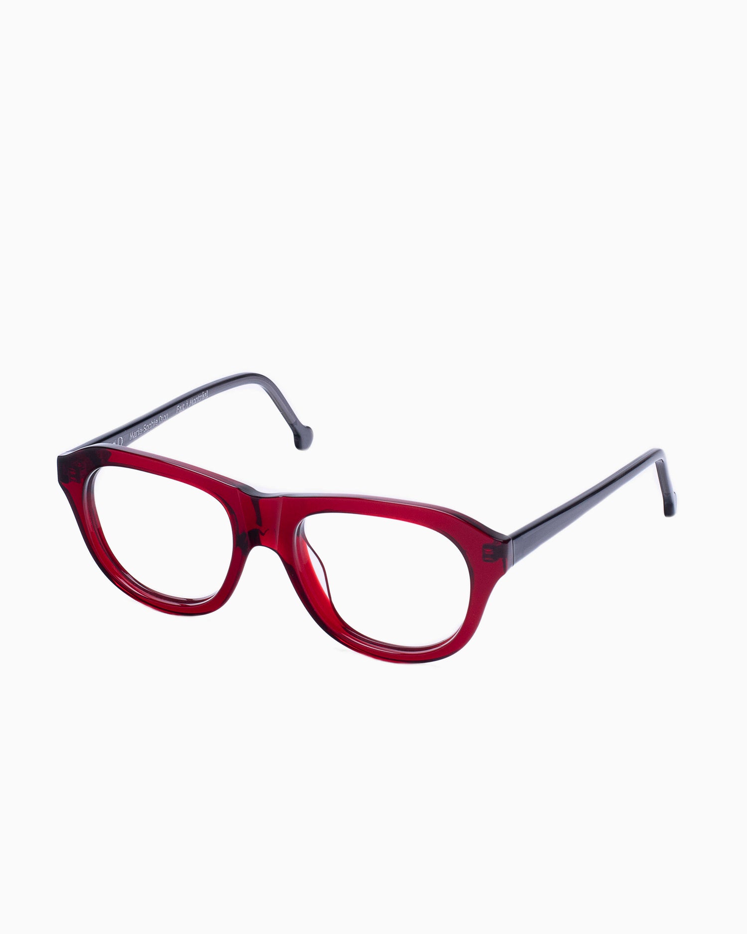 red plastic aviator eyeglasses by Marie-Sophie Dion model Alain, front view, lunettes de vue aviateur couleur bourgogne