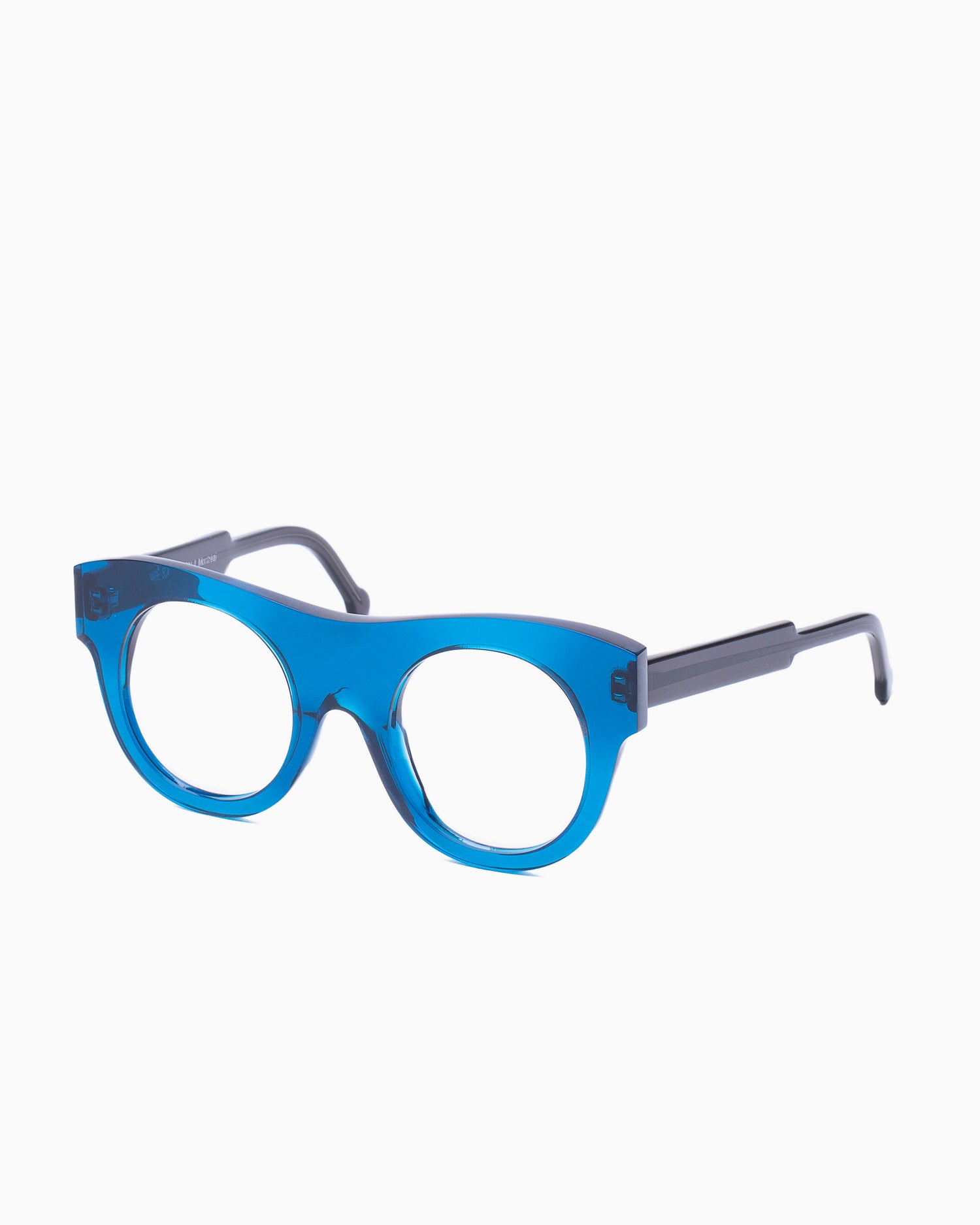 blue plastic round eyeglasses by Marie-Sophie Dion model Asselin, front view, lunettes de vue rond couleur Bleu