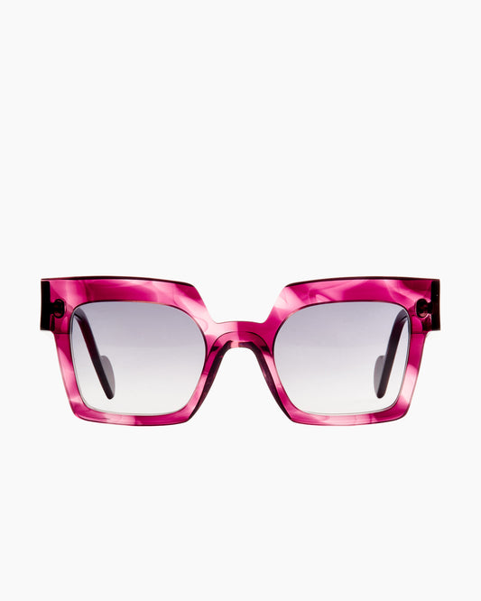 purple plastic hexagon  sunglassesby Anne et Valentin model Stone, front view, lunettes de vue hexagone couleur violet