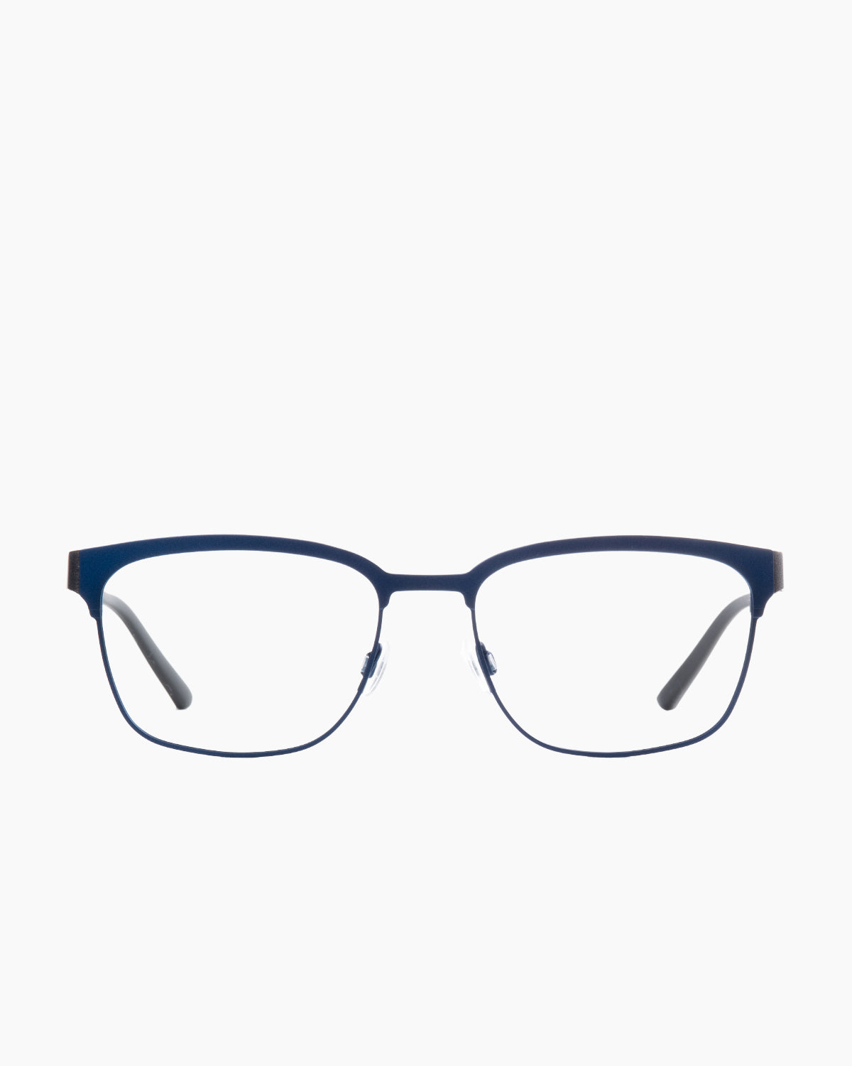 blue metal rectangle eyeglasses by bevel model Troilus, front view, lunettes de vue rectangle couleur bleu