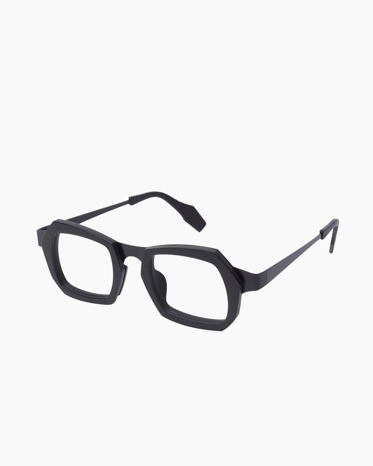 black plastic rectangle eyeglasses by Theo model Santorini, front view, lunettes de vue rectangle couleur Noir