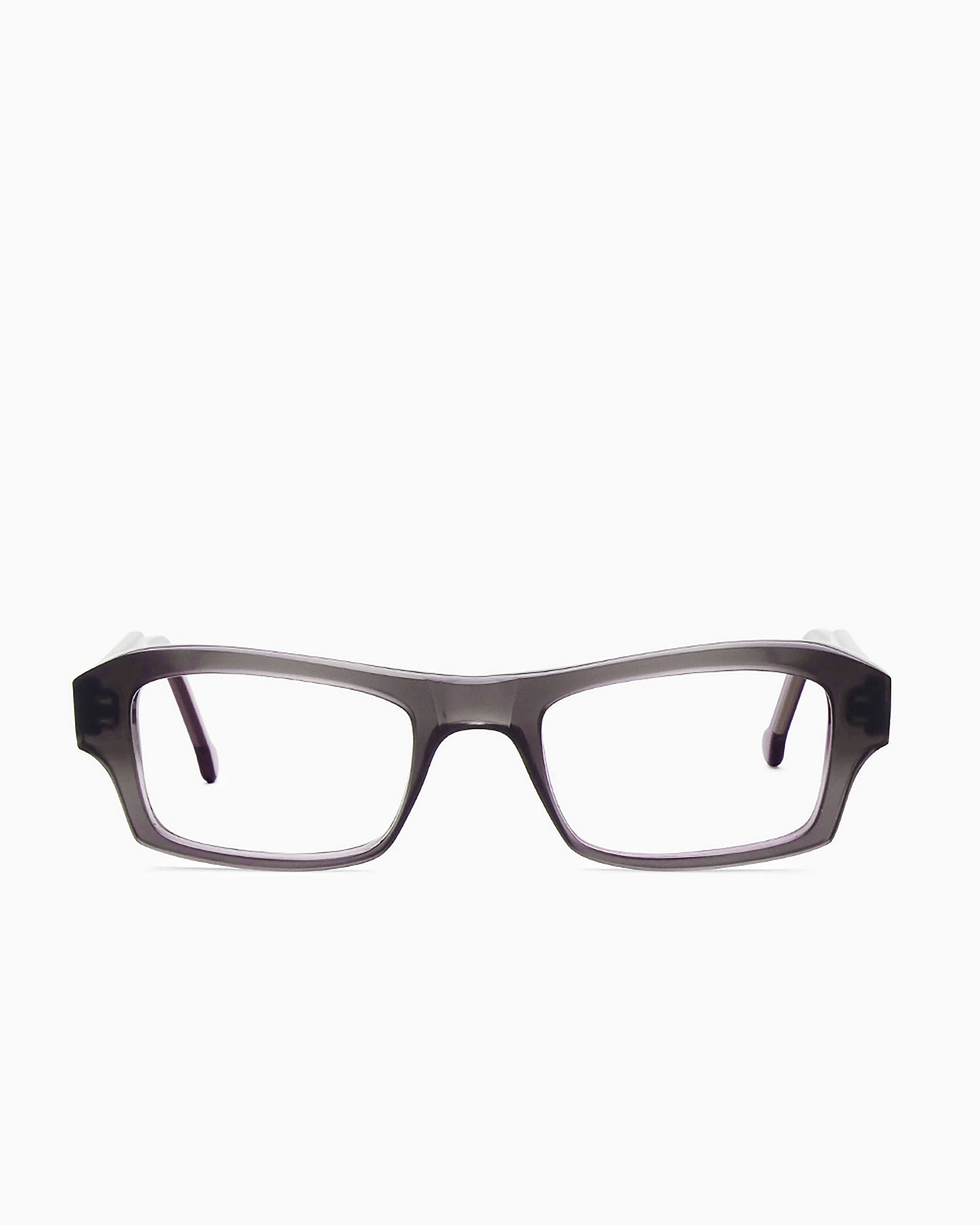 grey plastic rectangle eyeglasses by Marie-Sophie Dion model Lessard, front view, lunettes de vue rectangle couleur Gris