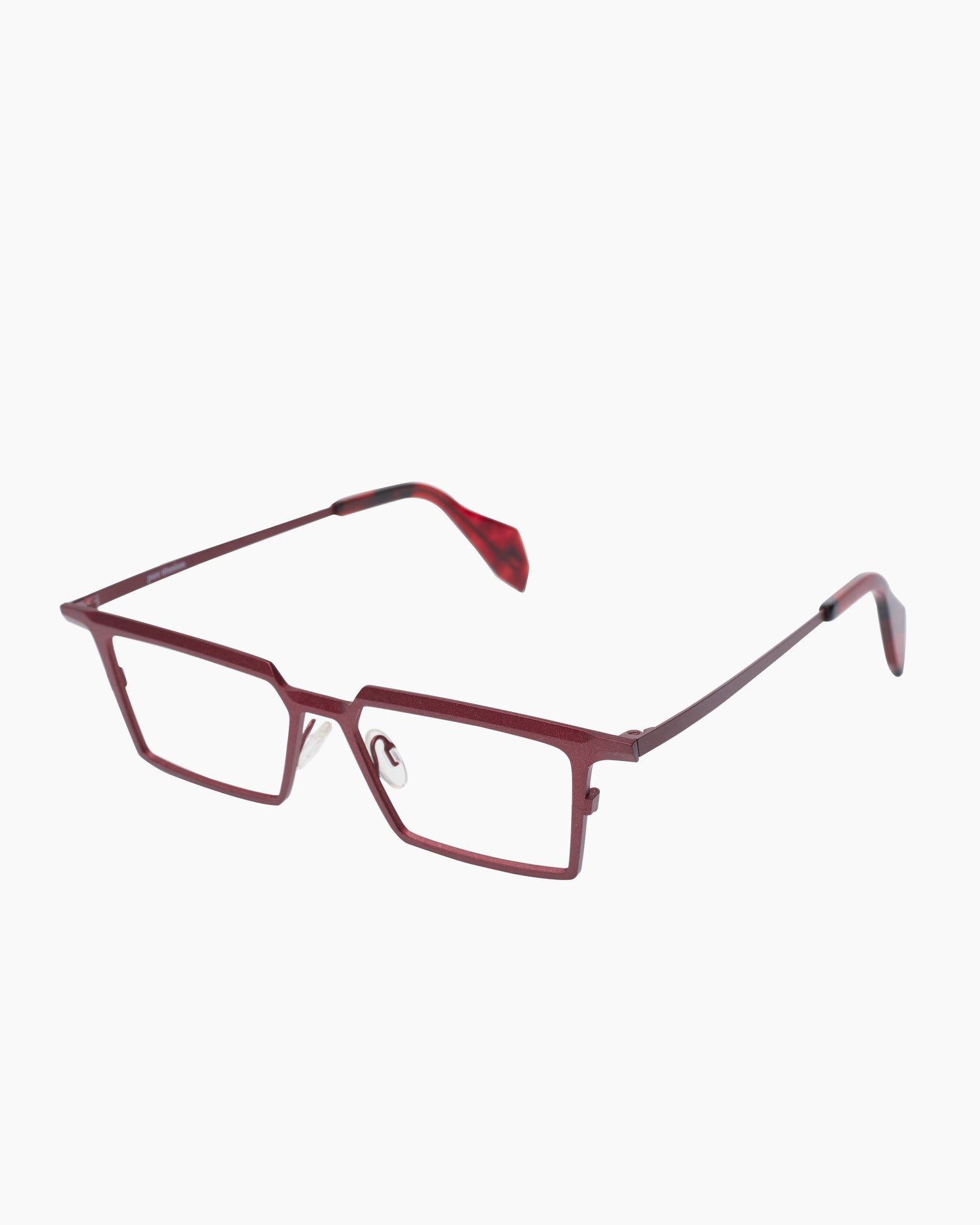 burgundy metal rectangle eyeglasses by Theo model emerald , front view, lunettes de vue rectangle couleur bourgogne