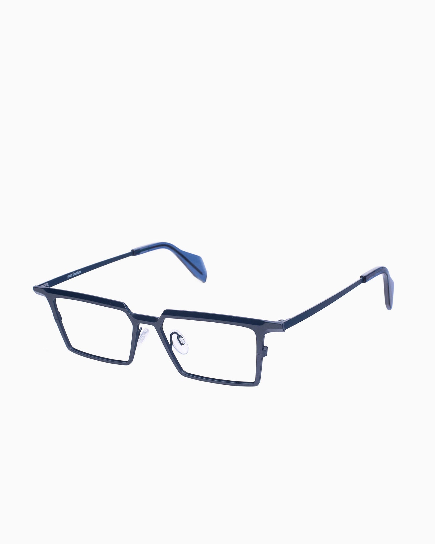 blue metal rectangle eyeglasses by Theo model emerald , front view, lunettes de vue rectangle couleur Bleu