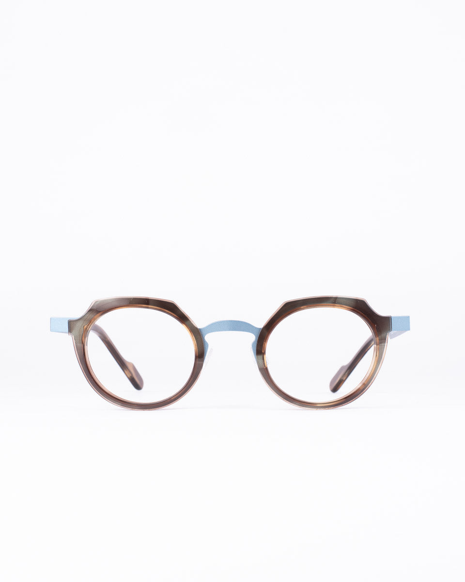 tortoise metal round eyeglasses by Anne et Valentin model france, front view, lunettes de vue rond couleur Écaille de tortue