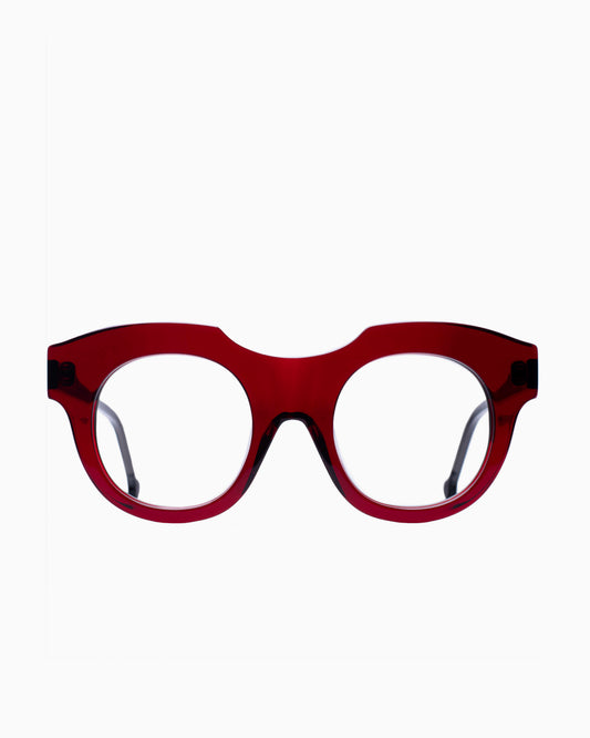 burgundy plastic round eyeglasses by Marie-Sophie Dion model Genest, front view, lunettes de vue rond couleur bourgogne