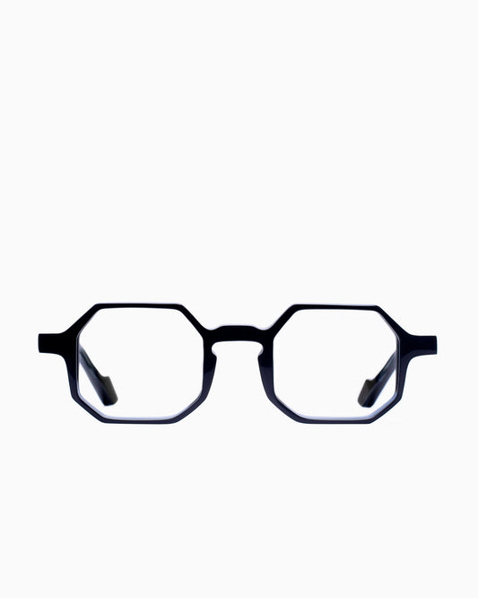 grey plastic hexagon eyeglasses by Xavier Derome model alcohol19, front view, lunettes de vue octogone couleur Gris