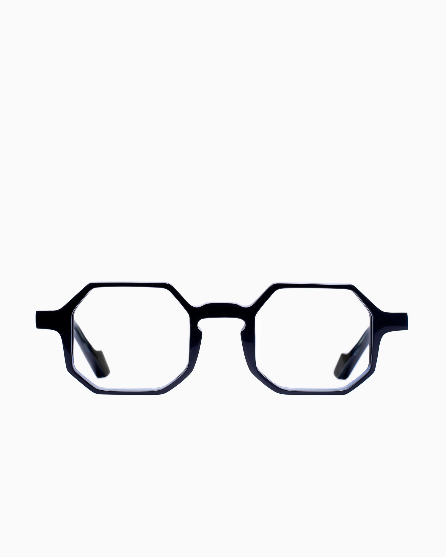 grey plastic hexagon eyeglasses by Xavier Derome model alcohol19, front view, lunettes de vue octogone couleur Gris