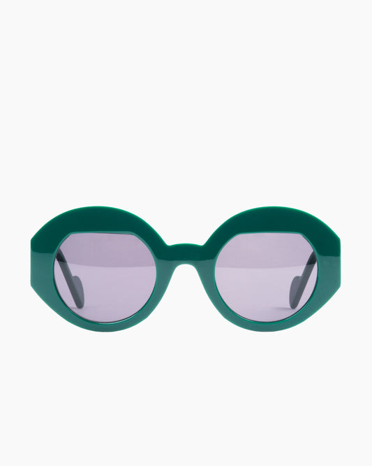 green plastic oval  sunglassesby Anne et Valentin model Salomee, front view, lunettes de vue ovale couleur Vert