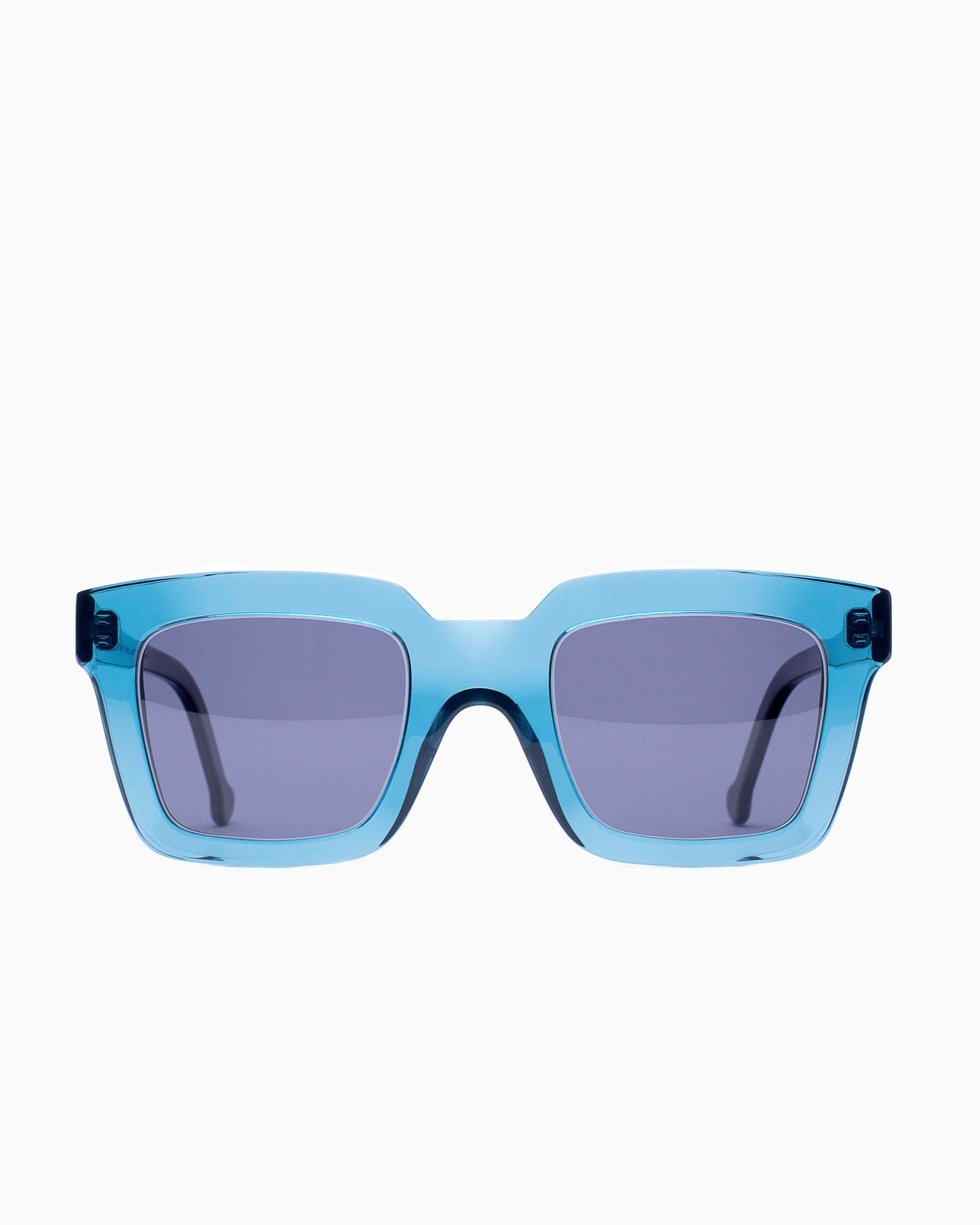 blue plastic rectangle  sunglassesby Marie-Sophie Dion model WilkySUN, front view, lunettes de vue rectangle couleur Bleu