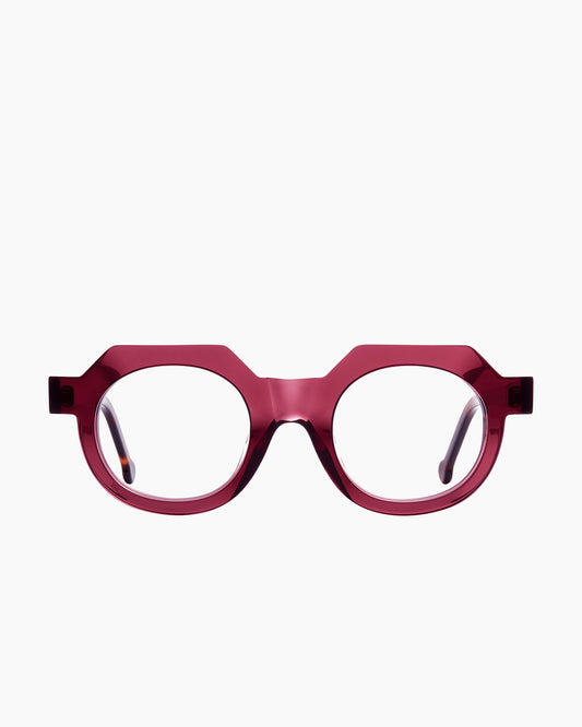 purple plastic round eyeglasses by Marie-Sophie Dion model Sow, front view, lunettes de vue rond couleur violet