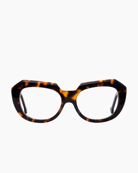tortoise plastic cat eyeglasses by Marie-Sophie Dion model Lemay, front view, lunettes de vue chat couleur écaille de tortue