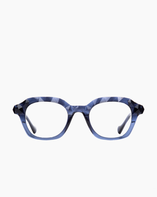 blue plastic rectangle eyeglasses by Yohji Yamamoto model Look022, front view, lunettes de vue rectangle couleur bleu