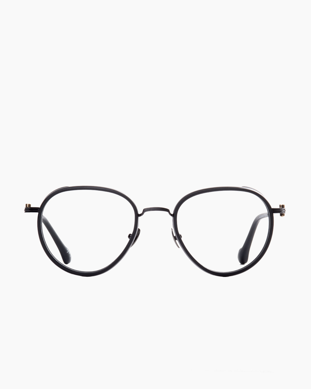 black metal aviator eyeglasses by Yohji Yamamoto model Look023, front view, lunettes de vue aviateur couleur noir