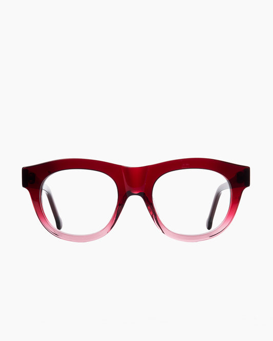 burgundy plastic oval  by Marie-Sophie Dion model Caine, front view, lunettes de vue ovale couleur bourgogne