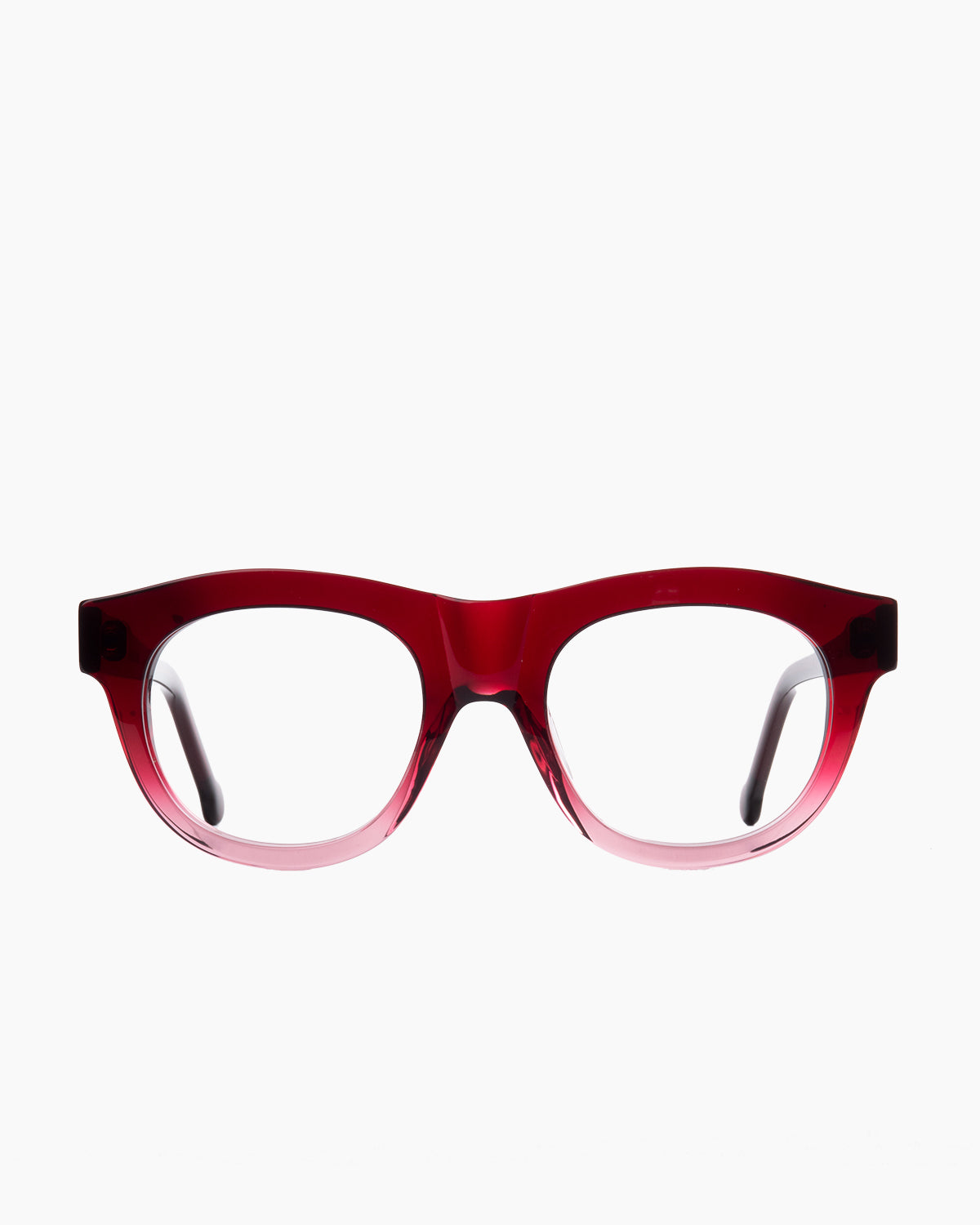 burgundy plastic oval  by Marie-Sophie Dion model Caine, front view, lunettes de vue ovale couleur bourgogne