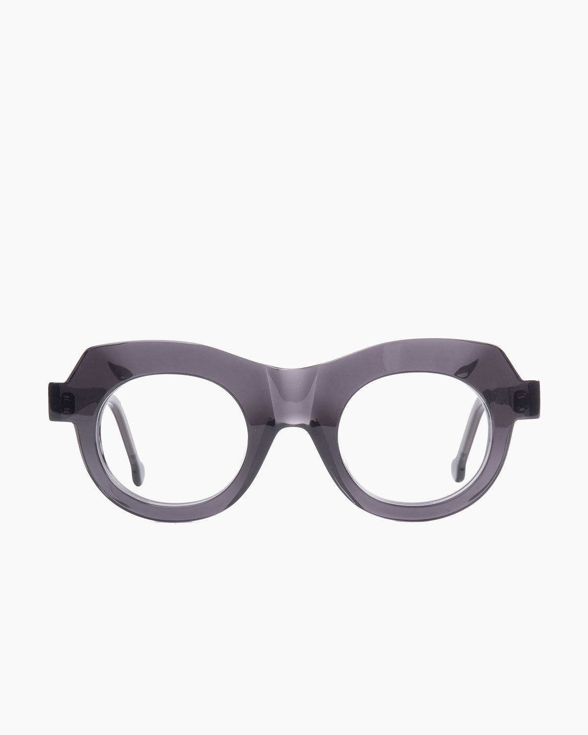 grey plastic round eyeglasses by Marie-Sophie Dion model Latraverse3, front view, lunettes de vue rond couleur Gris