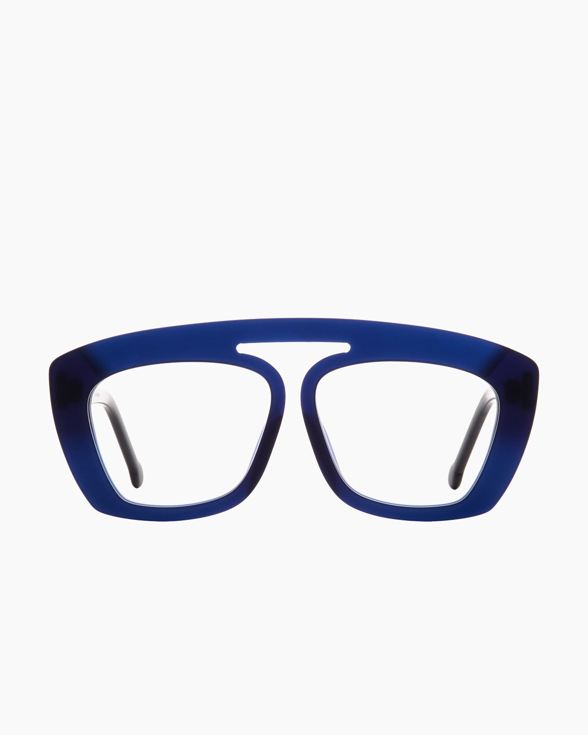 blue plastic aviator eyeglasses by Marie-Sophie Dion model Nelson, front view, lunettes de vue aviateur couleur Bleu