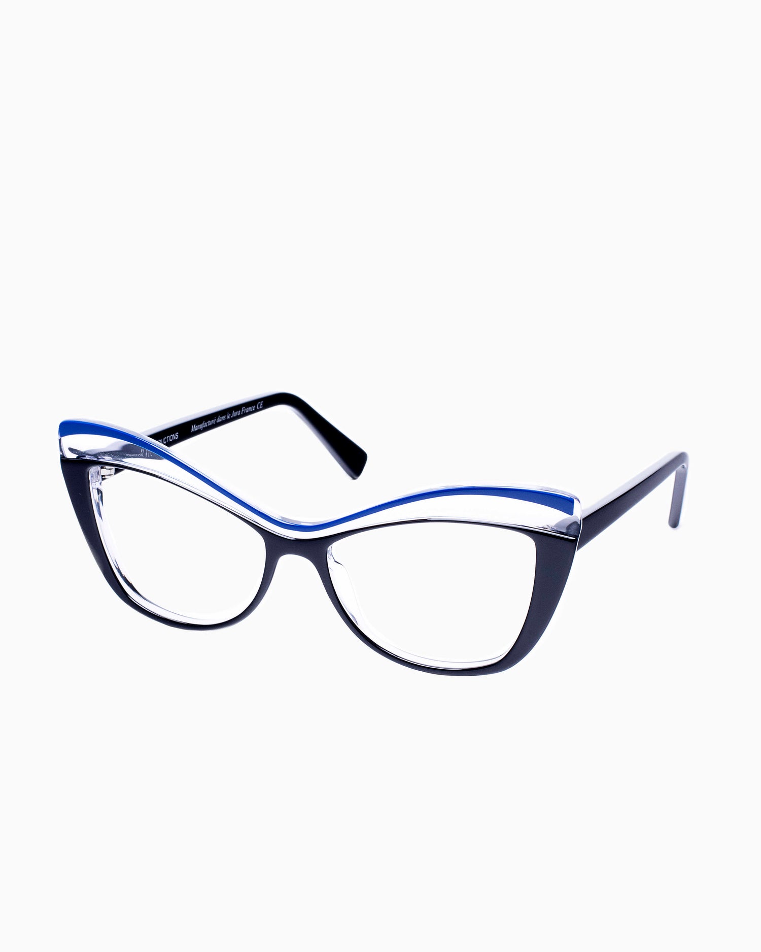 black plastic butterfly eyeglasses by Traction model PEGGY, front view, lunettes de vue papillon couleur Noir