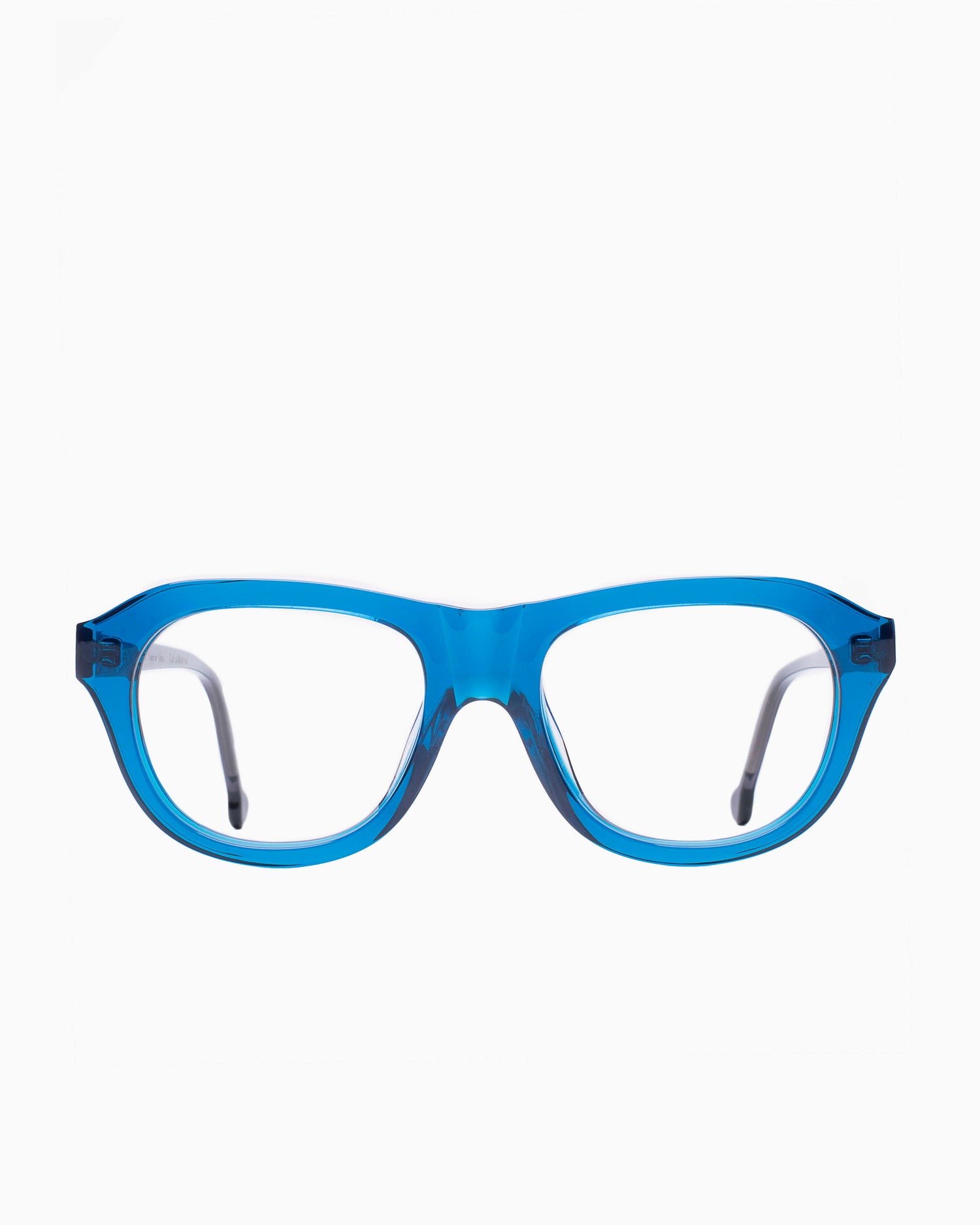 blue plastic aviator eyeglasses by Marie-Sophie Dion model Alain, front view, lunettes de vue aviateur couleur Bleu