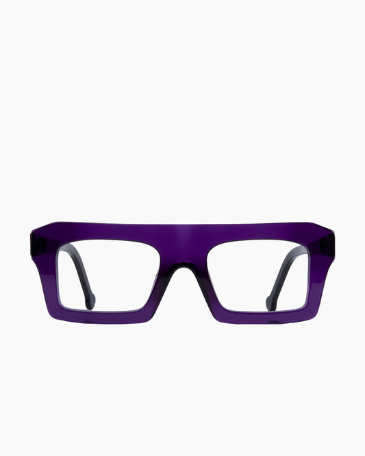 purple plastic rectangle eyeglasses by Marie-Sophie Dion model Boutros, front view, lunettes de vue rectangle couleur violet