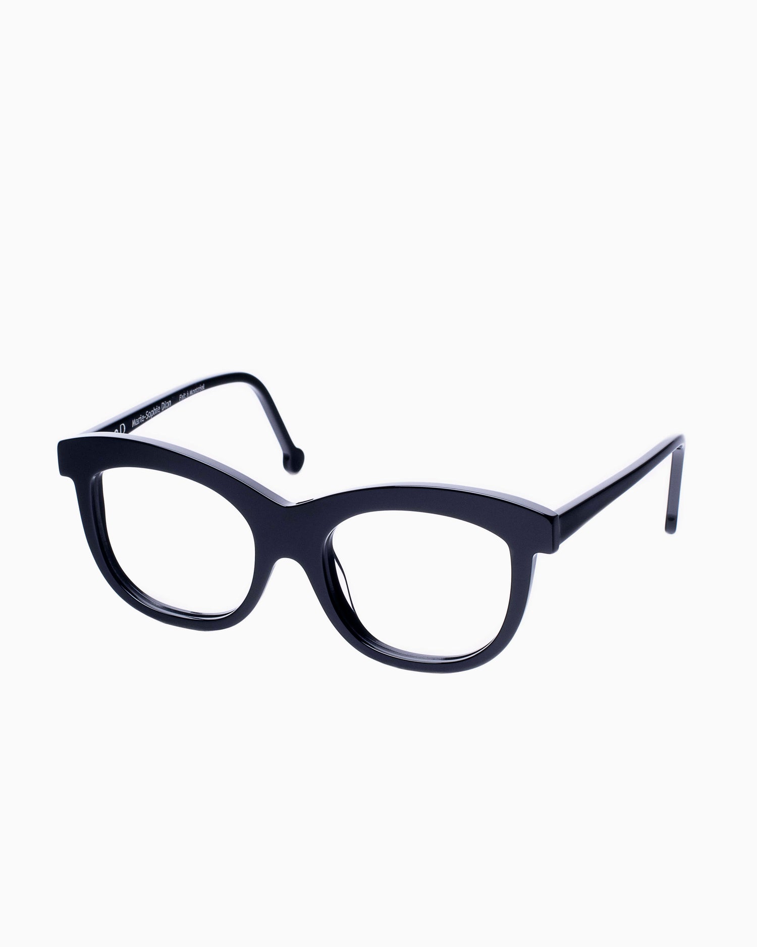 black plastic butterfly eyeglasses by Marie-Sophie Dion model Elmir, front view, lunettes de vue papillon couleur Noir