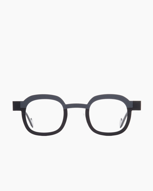 black metal rectangle eyeglasses by Anne et Valentin model Variato, front view, lunettes de vue rectangle couleur Noir