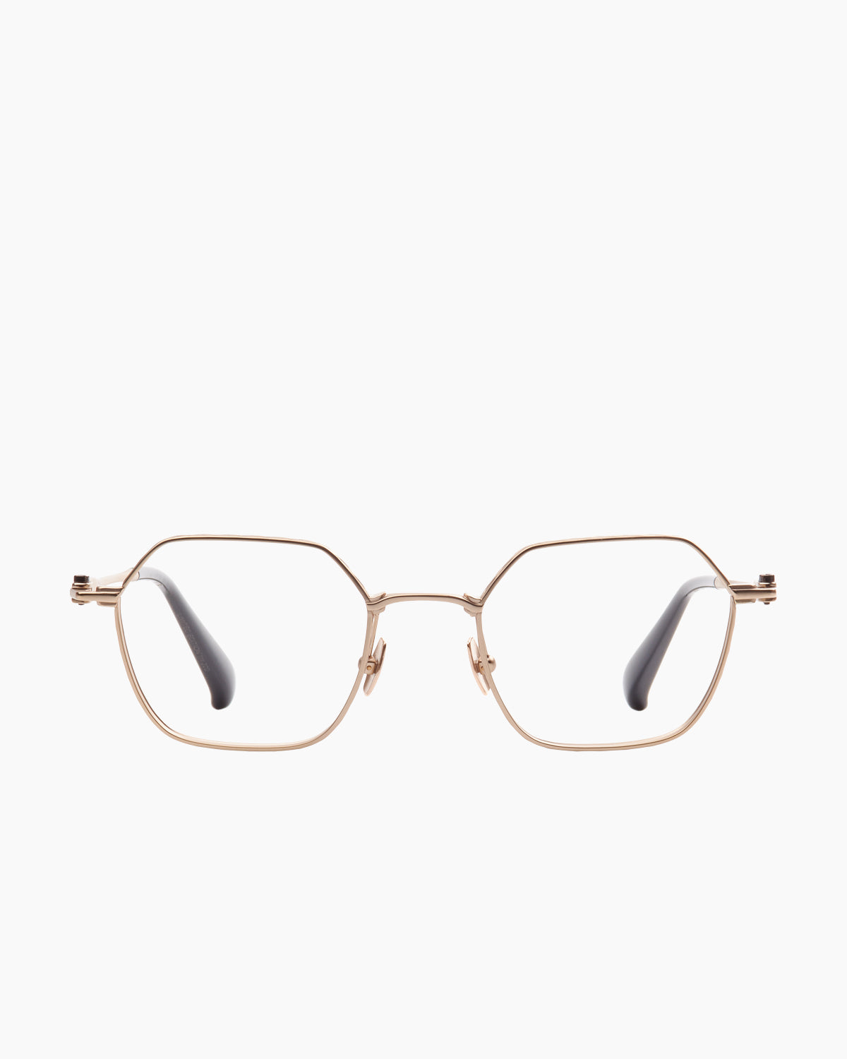gold metal hexagon eyeglasses by Yohji Yamamoto model YY034, front view, lunettes de vue hexagone couleur or
