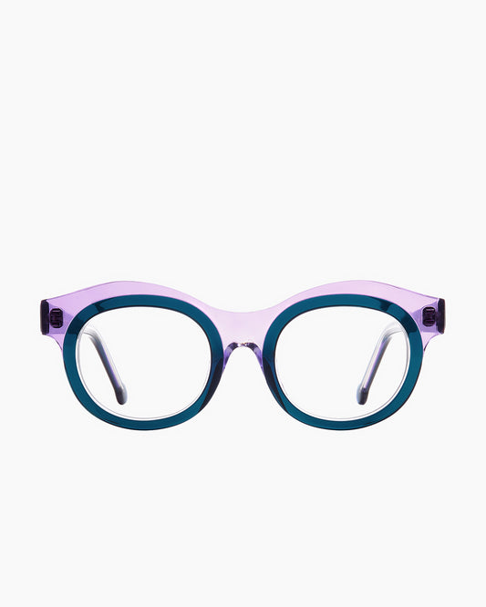 green plastic round eyeglasses by Marie-Sophie Dion model Bibaud, front view, lunettes de vue rond couleur vert